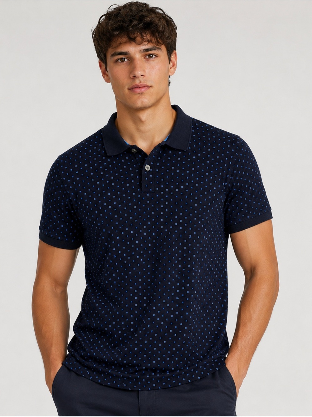 Banana Republic Navy Polo with Light Blue Dot Pattern